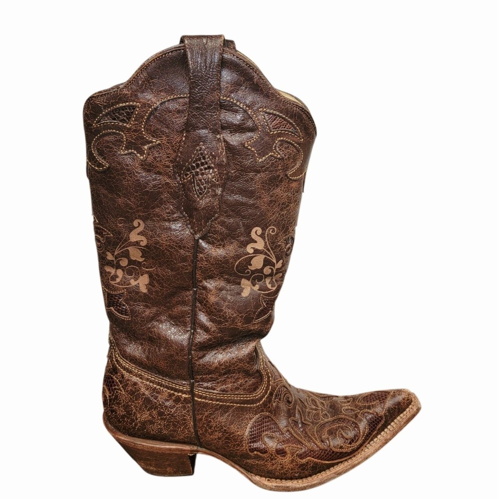 Corral Genuine Lizard Cowboy Boots Women's 8.5M Brown Exotic Leather Western - Picture 3 of 11